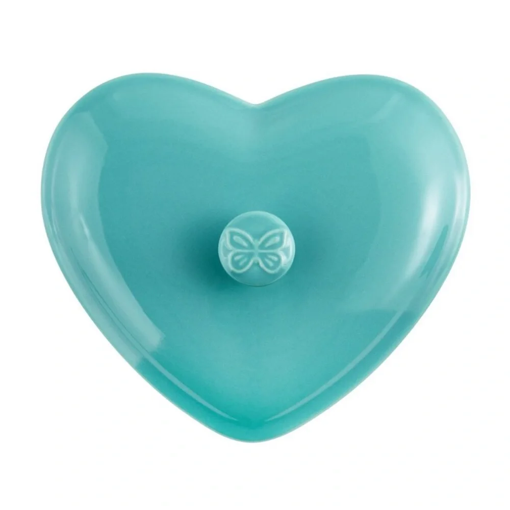 Pioneer Woman Mini Heart Baking Dish W Lid Casserole Cocotte Set Ceramic Teal